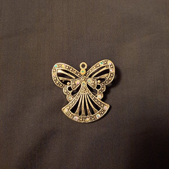 Vintage Silver Angel Brooch or Pendant With Iridescent Rhinestones - Picture 1 of 5